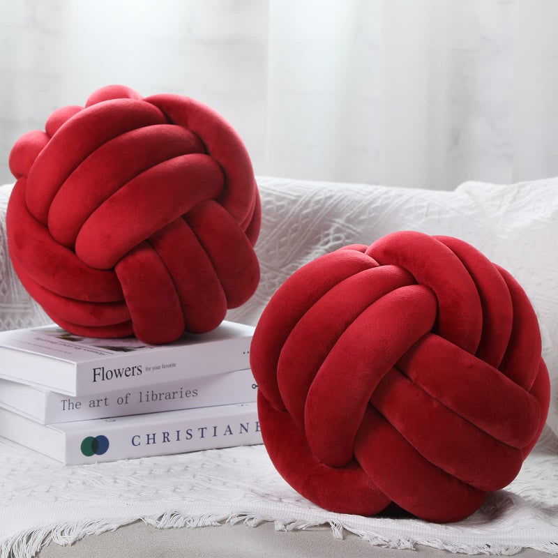 Namalu Namalu 2 Pieces Knot Ball Pillows Round Plush Aesthetic Cushion Pillows Soft Stress Relieving Cute Decorative Knotted Pillows for Kids Bed Sofa Bedroom Decor Wine Red 106 Inches 