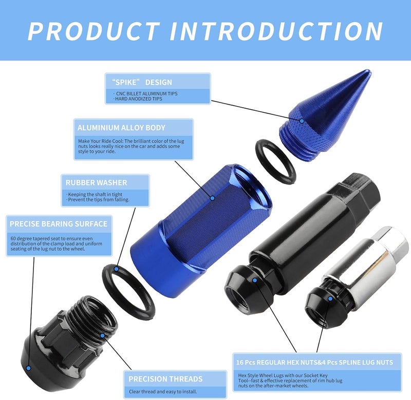EZPROIT 20Pcs Blue Anti Theft Spikes Lug Nuts - Image 4