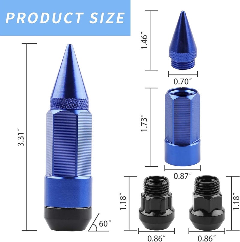 EZPROIT 20Pcs Blue Anti Theft Spikes Lug Nuts - Image 2