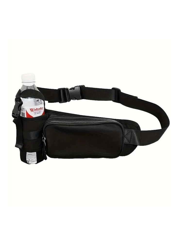Water Resistant Oxford Waist Bag with Water Bottle Holder, Adjustable Belt Fanny Pack for Running Hiking Travel, Multi-Pocket Crossbody Sling Bag for Men Women