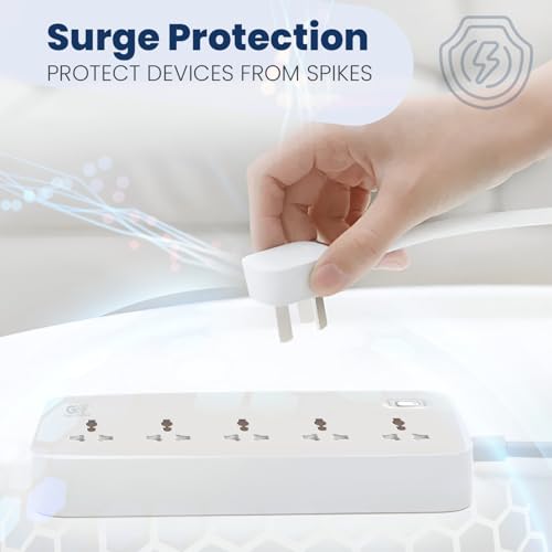 GIGAWATTS 5-in-1 Power Extension Board 5 Universal Sockets 2500W 2Mtr Heavy Duty Cord 250V Fireproof Child-Safe Surge Protector for Home Appliances Travel & Outdoor Power Tools (6 Months Warranty) - Image 2