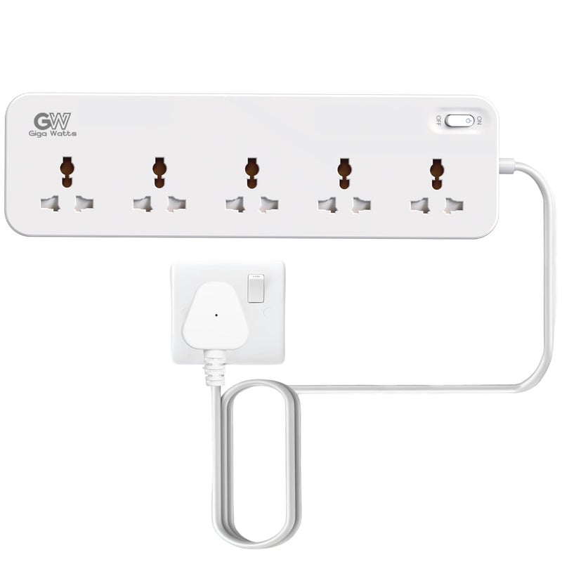 GIGAWATTS 5-in-1 Power Extension Board 5 Universal Sockets 2500W 2Mtr Heavy Duty Cord 250V Fireproof Child-Safe Surge Protector for Home Appliances Travel & Outdoor Power Tools (6 Months Warranty) - Image 5