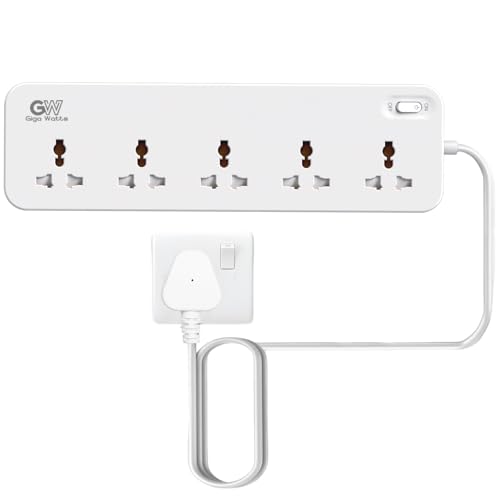 GIGAWATTS 5-in-1 Power Extension Board 5 Universal Sockets 2500W 2Mtr Heavy Duty Cord 250V Fireproof Child-Safe Surge Protector for Home Appliances Travel & Outdoor Power Tools (6 Months Warranty) - Image 1