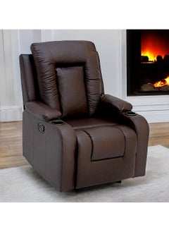 Sabir & Bros Furniture LLC SBF Single Seater PU Leather Manual Recliner with Cup Holders - Modern Design, Ultimate Comfort, One-Seat Relaxing Chair, Ideal Living Room Furniture For Home Relaxation Experience, Brown  - Image 1