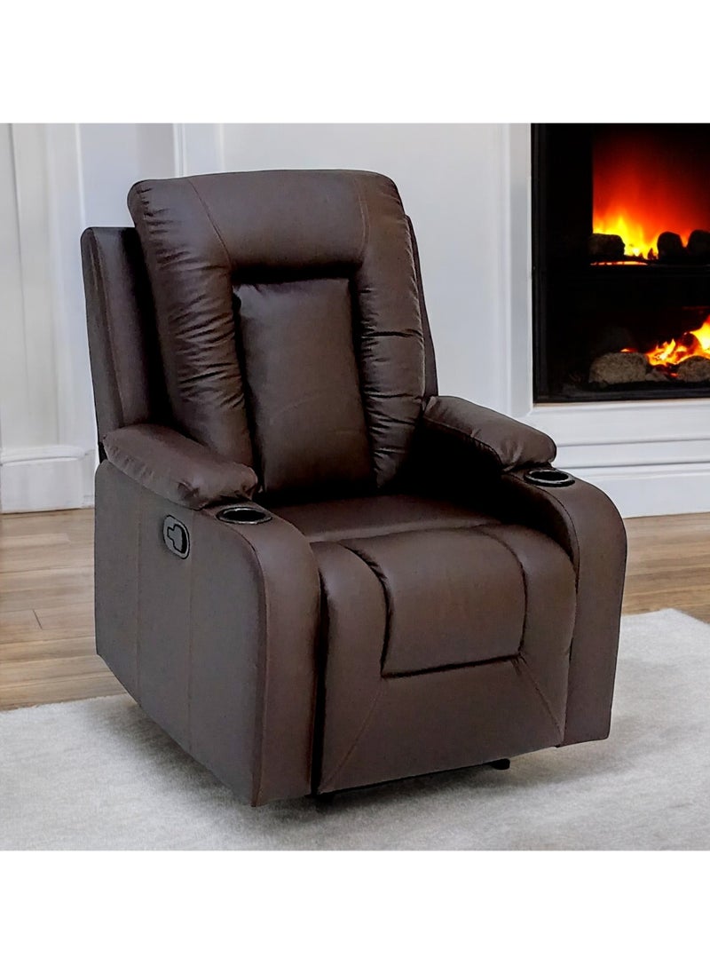 Sabir & Bros Furniture LLC SBF Single Seater PU Leather Manual Recliner with Cup Holders - Modern Design, Ultimate Comfort, One-Seat Relaxing Chair, Ideal Living Room Furniture For Home Relaxation Experience, Brown  - Image 1