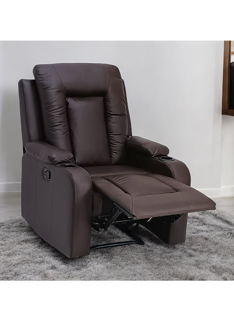 Sabir & Bros Furniture LLC SBF Single Seater PU Leather Manual Recliner with Cup Holders - Modern Design, Ultimate Comfort, One-Seat Relaxing Chair, Ideal Living Room Furniture For Home Relaxation Experience, Brown  - Image 2