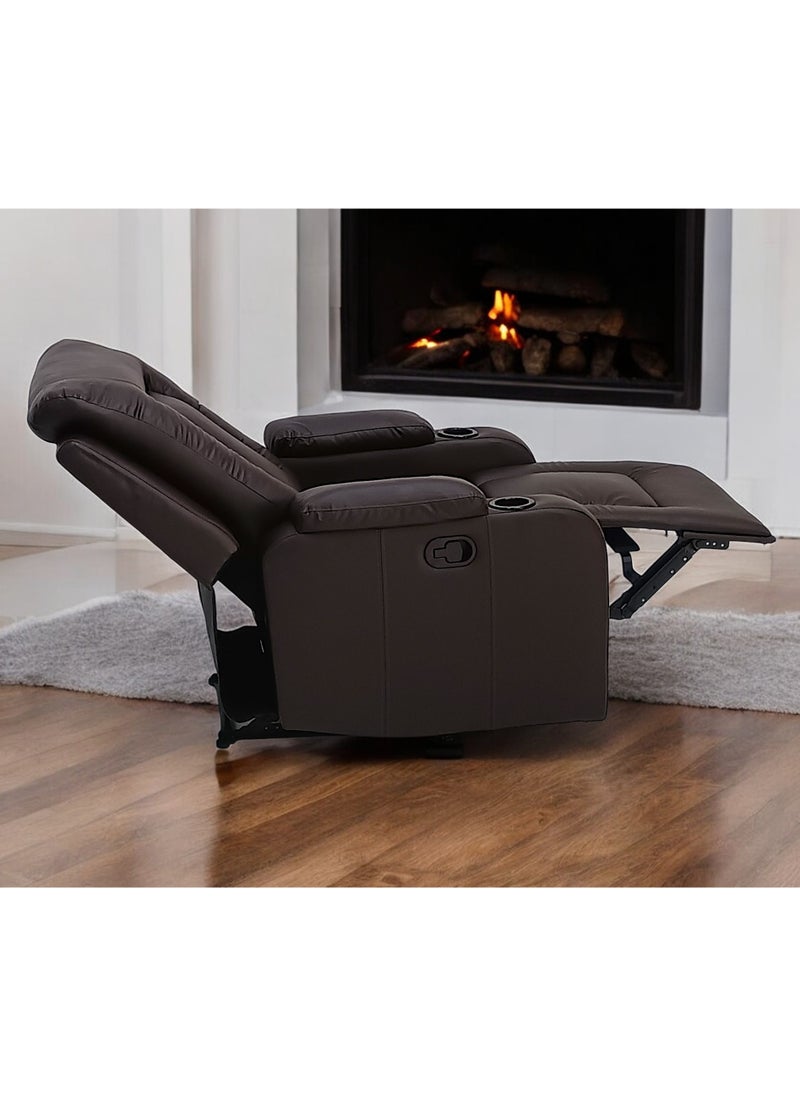 Sabir & Bros Furniture LLC SBF Single Seater PU Leather Manual Recliner with Cup Holders - Modern Design, Ultimate Comfort, One-Seat Relaxing Chair, Ideal Living Room Furniture For Home Relaxation Experience, Brown  - Image 3