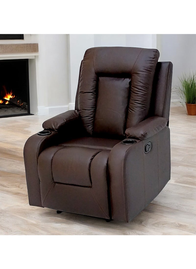 Sabir & Bros Furniture LLC SBF Single Seater PU Leather Manual Recliner with Cup Holders - Modern Design, Ultimate Comfort, One-Seat Relaxing Chair, Ideal Living Room Furniture For Home Relaxation Experience, Brown  - Image 4