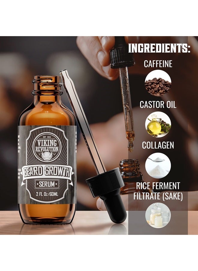 Viking Revolution طقم نمو اللحية للرجال، طقم نمو اللحية و طقم نمو الشارب، طقم أسطوانة اللحية - يتضمن زيت نمو اللحية، بلسم، ملحق أسطوانة ديرما، سيروم نمو اللحية و مشط خشبي مزدوج الجوانب