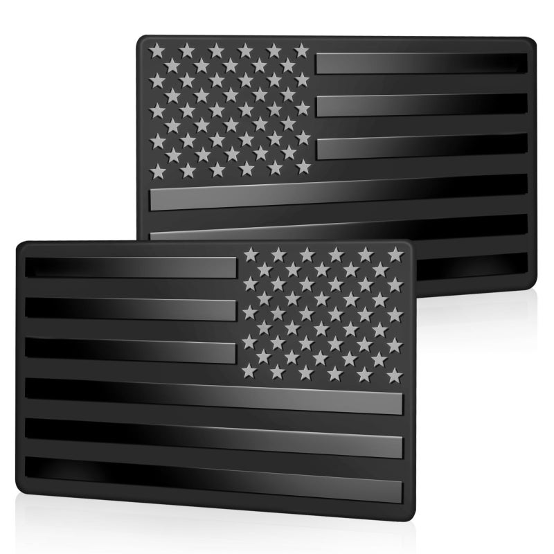 NEATABY Metal Embossed American Flag Emblem Decal Stickers 1 Pair Matte Black 5 x 3 Car USA Flag Decals for Trucks Cars SUV Motorcycles - Image 3