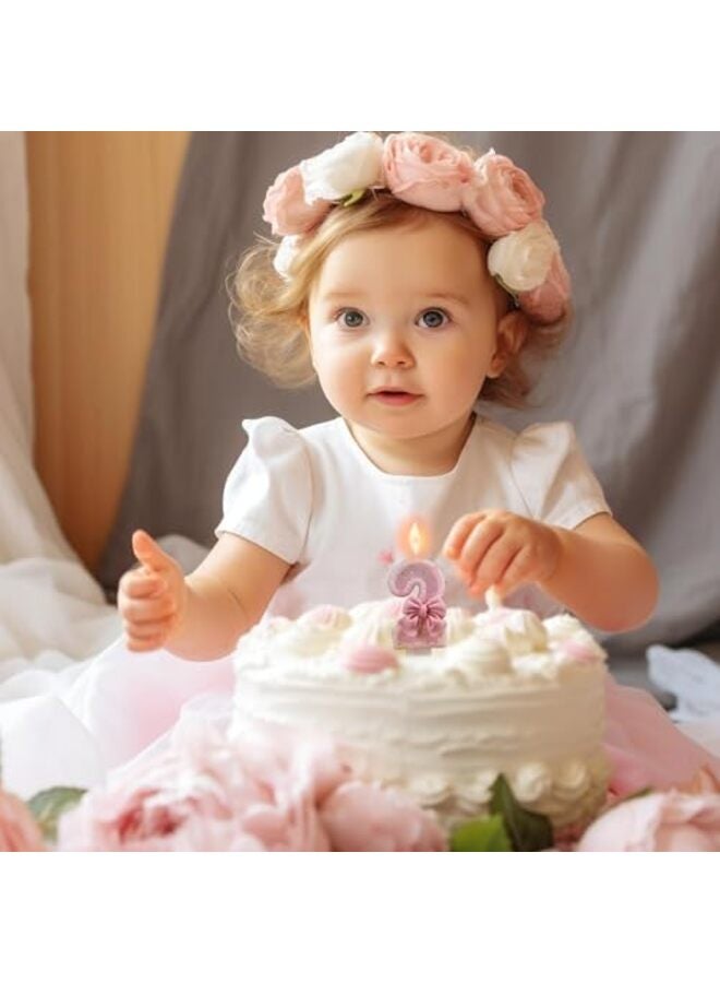 Pink Number Birthday Candle, Girl Birthday Party Pink Theme Decorations Supplies, 3D Bow Designed Glitter Pink Number Candles for Birthday Cake Topper Decorations (9#) - Image 2