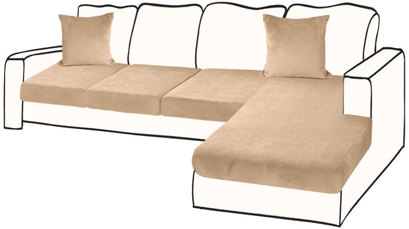 BT.WA Sectional Couch Covers for 4-Piece Seat Cushion Velvet Separate L Shape Couch Cover Stretch Sofa Slipcover with 2 Pieces Pillowcases Furniture Protector (Sofa 3 Seater + 1 Chaise  Camel) - Image 1