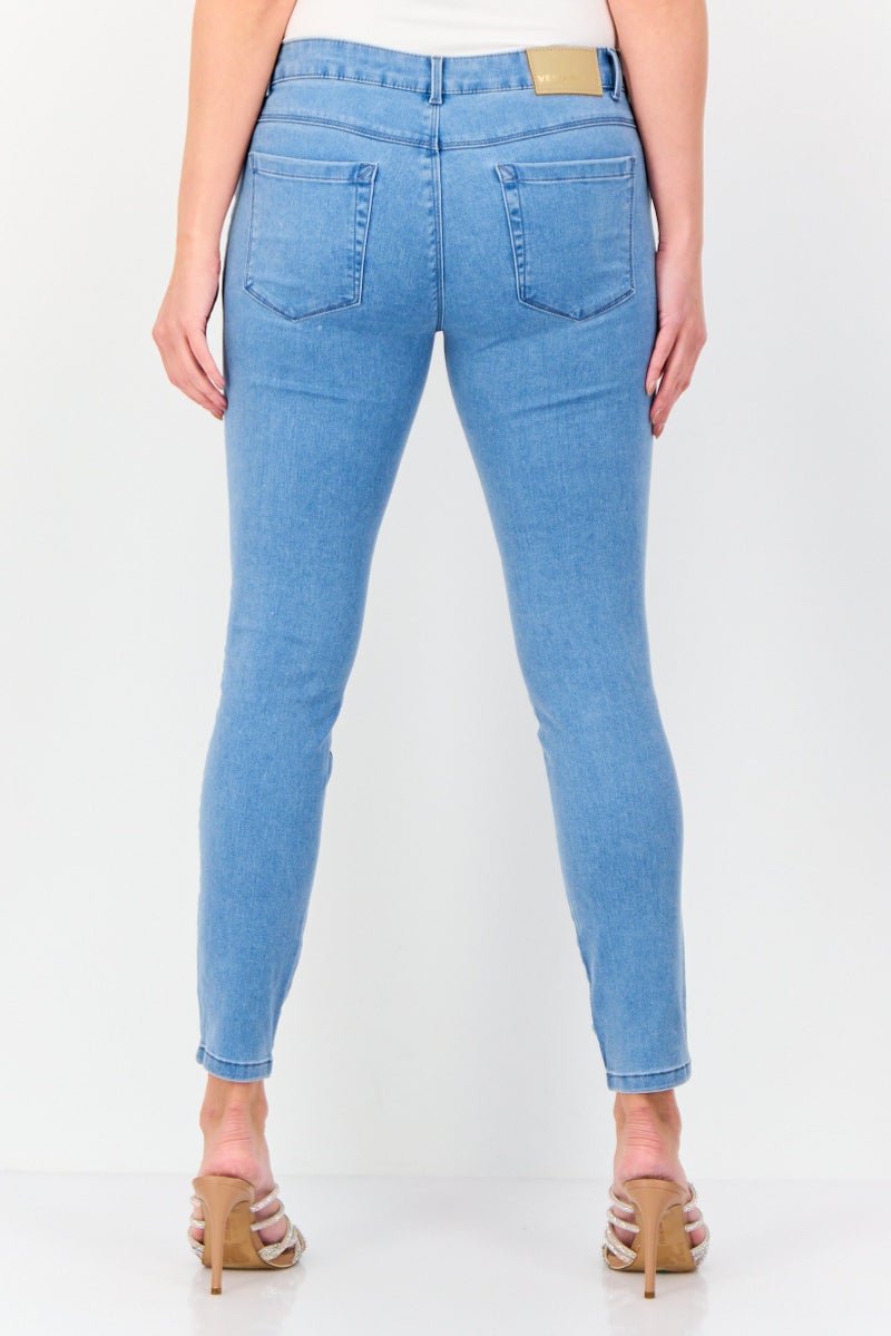 VERO MODA Women Skinny Fit Solid Stretchable Jeans, Blue  - Image 3