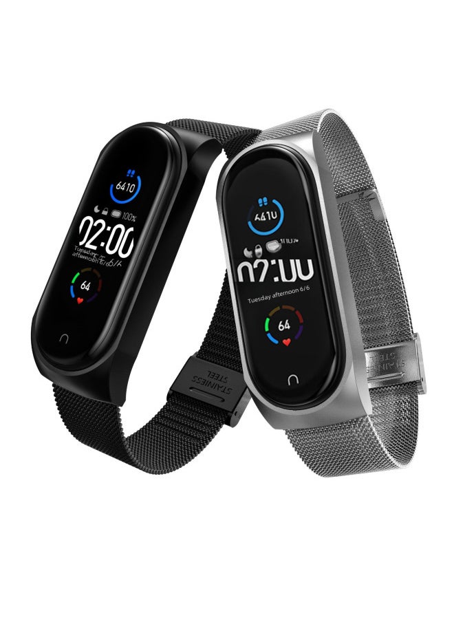 Generic - Metal Strap For XiaomiBand 6 5 Milanese Loop Three-bead Stainless Steel Mesh Strap Compatible For Xiaomi34 Smart Bracelet-Color:Three Beads-Silver-Specifications:Mi Band 3/4 Universal - Image 1
