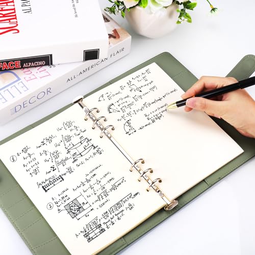 JIANTA A5 Binder 6 Ring, Refillable Notebook Planner Cover, PU Leather Binder Journal for A5 Refill Paper, Loose Leaf Budget Binder Notebook Binder (Green) - Image 4