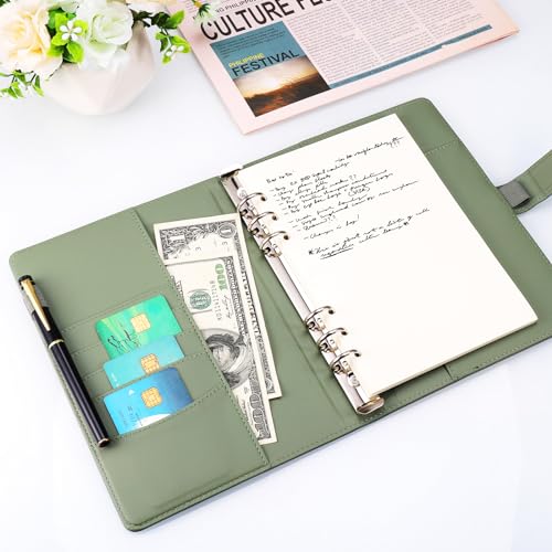 JIANTA A5 Binder 6 Ring, Refillable Notebook Planner Cover, PU Leather Binder Journal for A5 Refill Paper, Loose Leaf Budget Binder Notebook Binder (Green) - Image 5