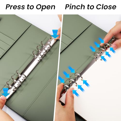 JIANTA A5 Binder 6 Ring, Refillable Notebook Planner Cover, PU Leather Binder Journal for A5 Refill Paper, Loose Leaf Budget Binder Notebook Binder (Green) - Image 3