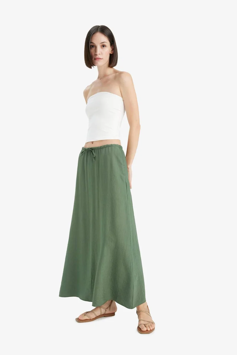 ديفاكتو A Cut Crinkle Fabric Normal Waist Midi Skirt