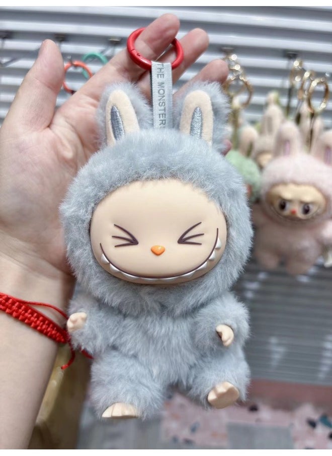 Generic Rab Cloth Second Generation Doll Sitting Vinyl Party Plush Macaron Cute Doll Hand Key Chain Batch-Color:Second Generation Labubu [lehhe]—grey  - Image 1