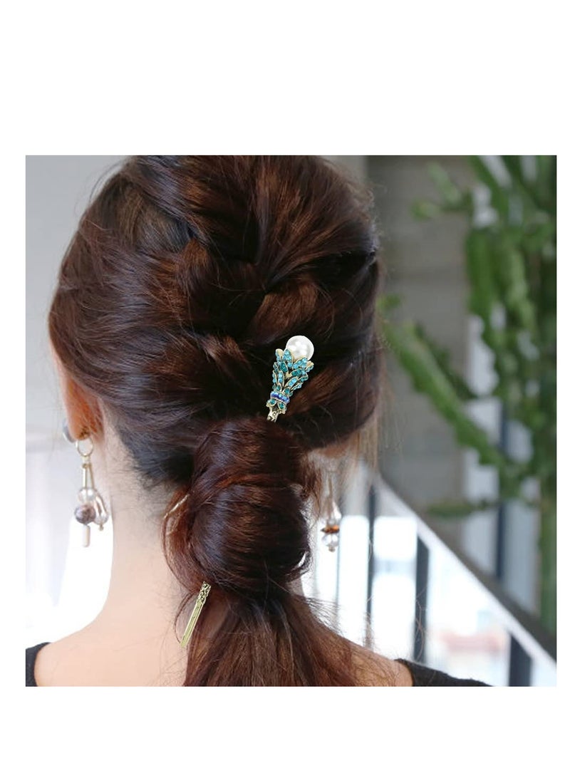 SYOSI 5 Pack Gold Shiny Crystal Rhinestone Pearl Vintage Metal Hair Sticks Pins Forks Retro Chinese Chopsticks Bun Updo Holders Accessories for Women Girls - Image 3