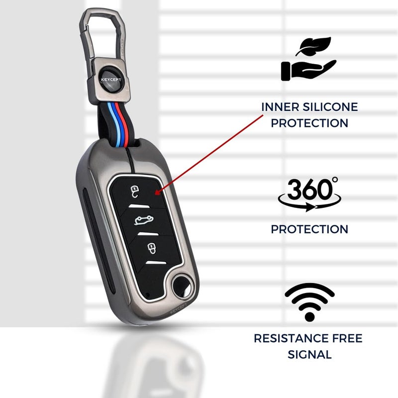 Keycept™ Metal Alloy Key Cover Compatible For Mahindra Scorpio N Classic,3Xo,Xuv 300,Marazzo,Xuv 400,Bolero,Thar Roxx,Tuv 300,Ev 3 Button Flip Key with Keychain (Short Keychain). - Image 5