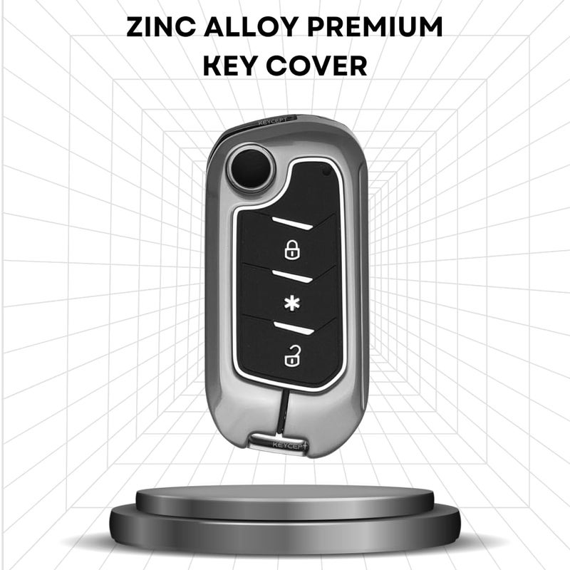 Keycept™ Metal Alloy Key Cover Compatible For Mahindra Scorpio N Classic,3Xo,Xuv 300,Marazzo,Xuv 400,Bolero,Thar Roxx,Tuv 300,Ev 3 Button Flip Key with Keychain (Short Keychain). - Image 3