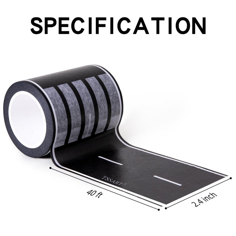 TSSART Roadway Tape - Black Residue Free Road Car Track Tape for Kids Birthday Party Racing Party Decoration - 2.4 Inch Wide 40 FT Long - Image 2