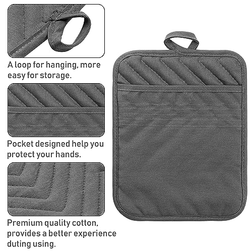 GROBRO7 5Pack Pocket Pot Holders Cotton Heat Resistant Potholder Multipurpose Hot Pads Machine Washable Oven Mitts Cooking Pads Bulk for Daily Kitchen Baking and Cooking 8.9 x 6.9 Inch Grey - Image 3