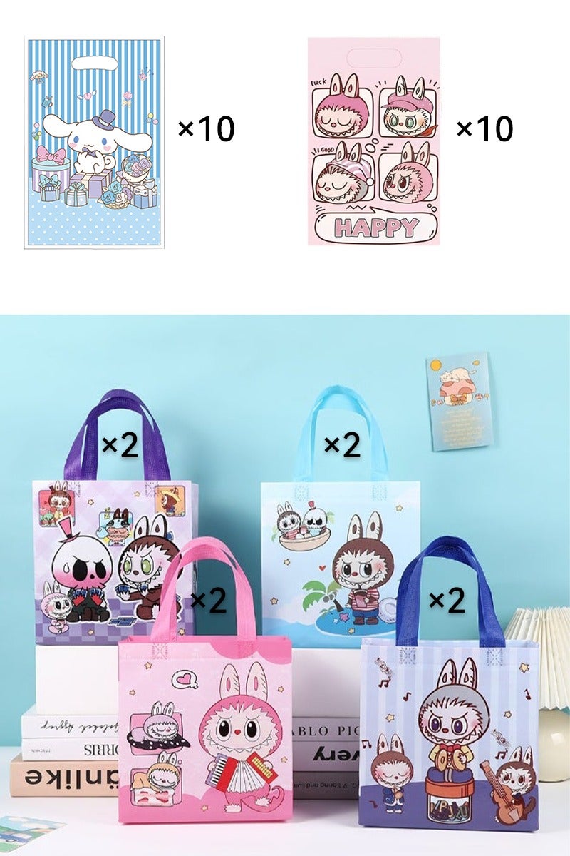 labubu gift packaging plastic hand-held gift children's birthday gift bag - 28 pieces