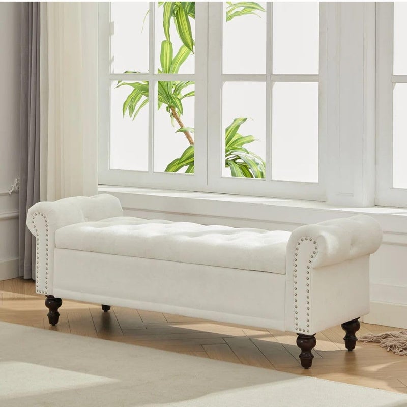 Comfynest Modern Velvet/Linen Storage Bench - Image 1