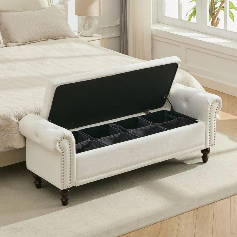 Comfynest Modern Velvet/Linen Storage Bench - Image 3