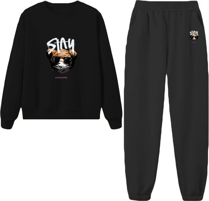 دوغ فش Tracksuit Set Stayhealthy Printed Plus Size Bottom Top Set