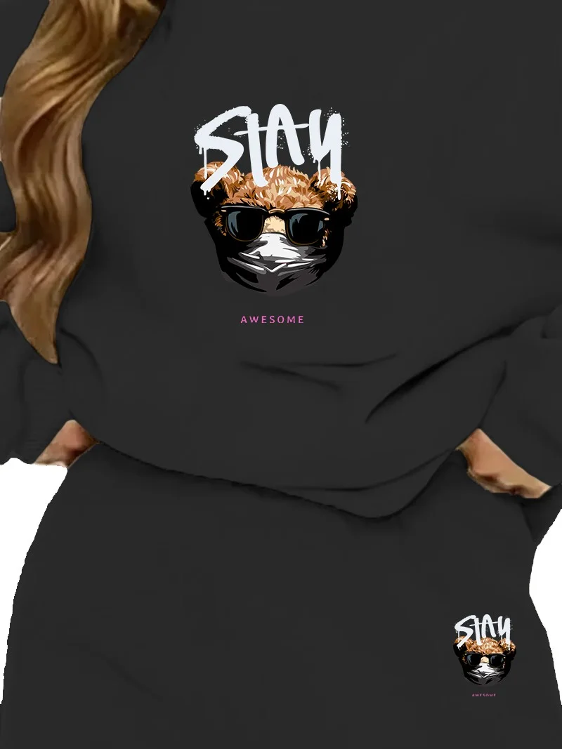 دوغ فش Tracksuit Set Stayhealthy Printed Plus Size Bottom Top Set