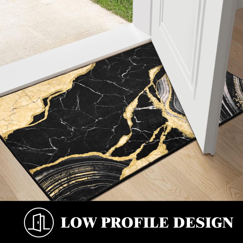 ASPMIZ Black and Gold Area Rug 2x3 Marble Entryway Rug Non-Slip Washable, Modern Indoor Door Mat Small Throw Rugs for Kitchen, Soft Faux Wool Floor Carpet Front Door Rugs Low Profile - Image 3