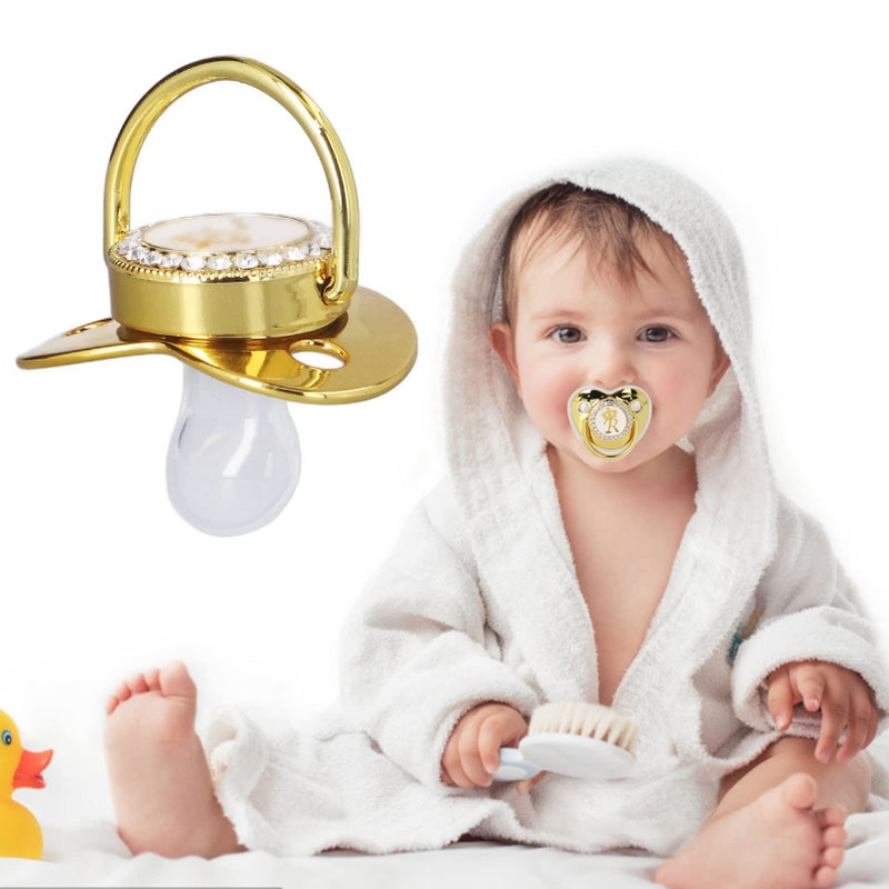 GLOGLOW Golden Pacifier, Personalized Bling Pacifier with Pacifier Clips and Anti-Dust Cover for Newborn Birthday Photography(Letter R) - Image 4