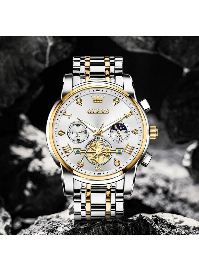 أوليفز ساعة OLEVS للرجال بسلسلة كرونوغراف رسمية للأعمال كوارتز من الفولاذ المقاوم للصدأ ساعة يد مقاومة للماء ومضيئة وتاريخ - Image 2
