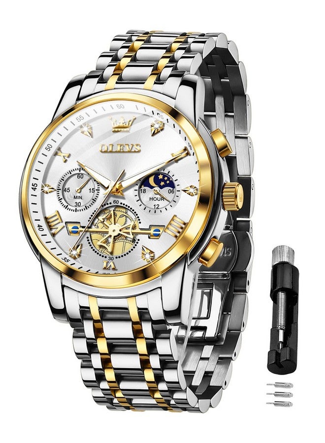 أوليفز ساعة OLEVS للرجال بسلسلة كرونوغراف رسمية للأعمال كوارتز من الفولاذ المقاوم للصدأ ساعة يد مقاومة للماء ومضيئة وتاريخ - Image 1