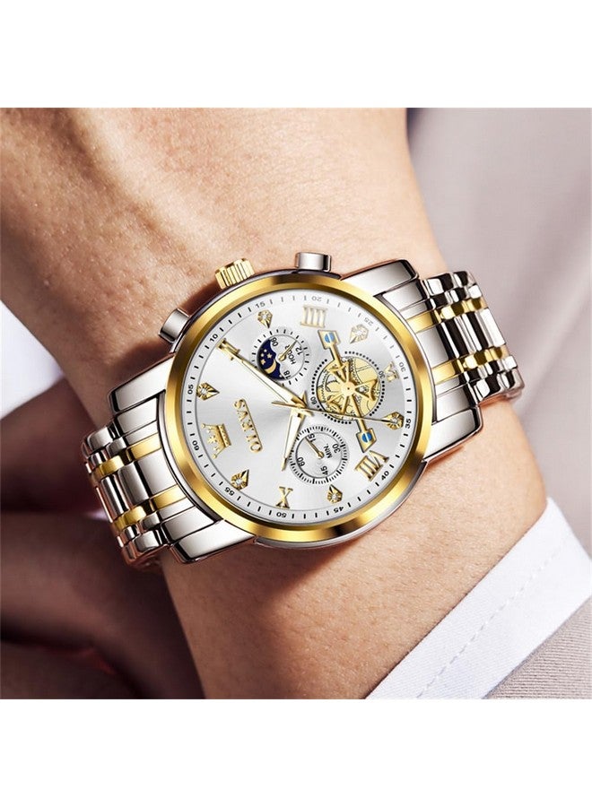 أوليفز ساعة OLEVS للرجال بسلسلة كرونوغراف رسمية للأعمال كوارتز من الفولاذ المقاوم للصدأ ساعة يد مقاومة للماء ومضيئة وتاريخ - Image 4