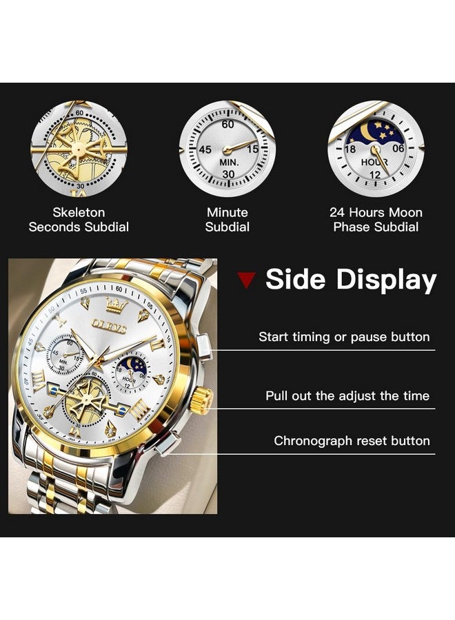 أوليفز ساعة OLEVS للرجال بسلسلة كرونوغراف رسمية للأعمال كوارتز من الفولاذ المقاوم للصدأ ساعة يد مقاومة للماء ومضيئة وتاريخ - Image 5