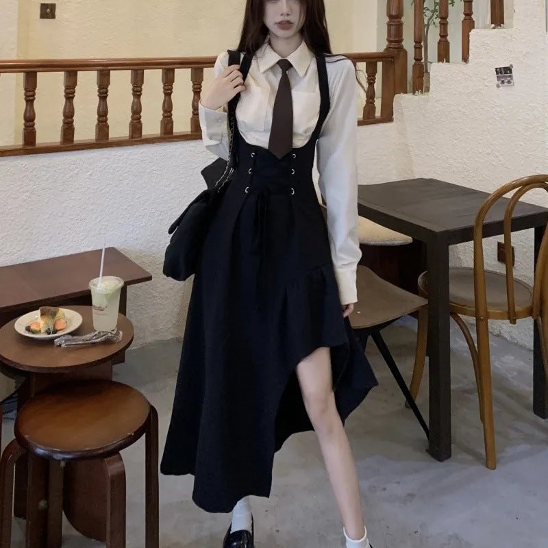 Spring Korean Sweet Spicy Dress Shirt Set Strapback Skirt - Image 1