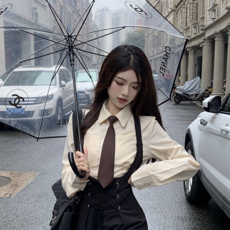 Spring Korean Sweet Spicy Dress Shirt Set Strapback Skirt - Image 2