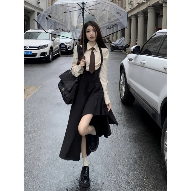 Spring Korean Sweet Spicy Dress Shirt Set Strapback Skirt - Image 4