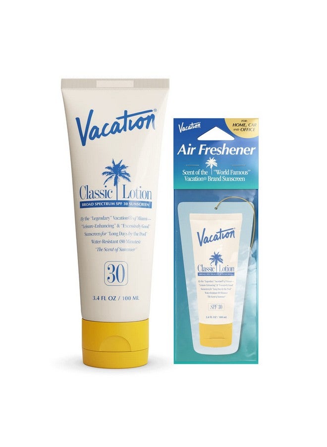 VACATION Acation Classic Sunscreen Lotion Spf 30 + Air Freshener Bundle Water Resistant Broad Spectrum Sunscreen Sun Block Vegan Sun Tanning Lotion Body Lotion With Spf Spf 30 Sunscreen 3.4 Fl. Oz. - Image 1