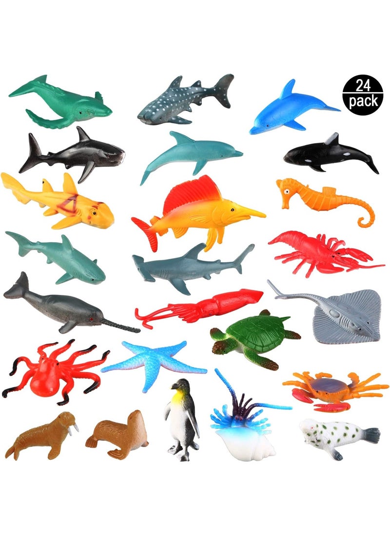 KCDMBUE 24 Pieces Ocean Animal Plastic Toys Set, Realistic Sea Creatures Figurines Playset for Kids Party Favors, Educational Bath Toys with Shark, Whale, Dolphin, Octopus & More  - Image 1