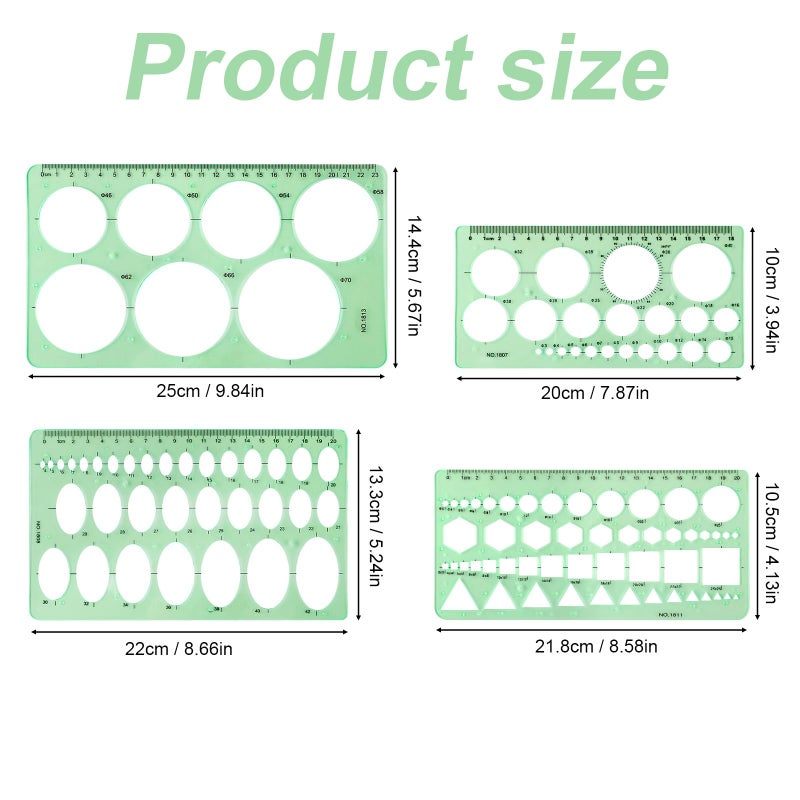 XIHIRCD 4pcs Circle Template for Drawing, Premium Plastic Circle Template Geometric Stencils for Drawing Measuring Used Widely for Architectural Mathematical Drawing Design(Green) - Image 2