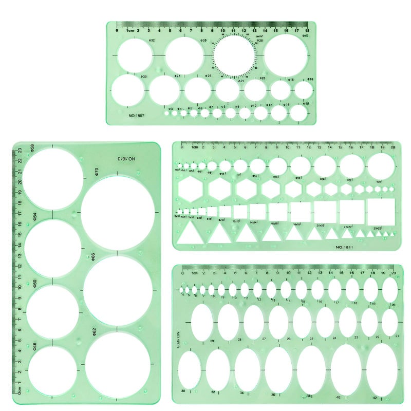 XIHIRCD 4pcs Circle Template for Drawing, Premium Plastic Circle Template Geometric Stencils for Drawing Measuring Used Widely for Architectural Mathematical Drawing Design(Green) - Image 1
