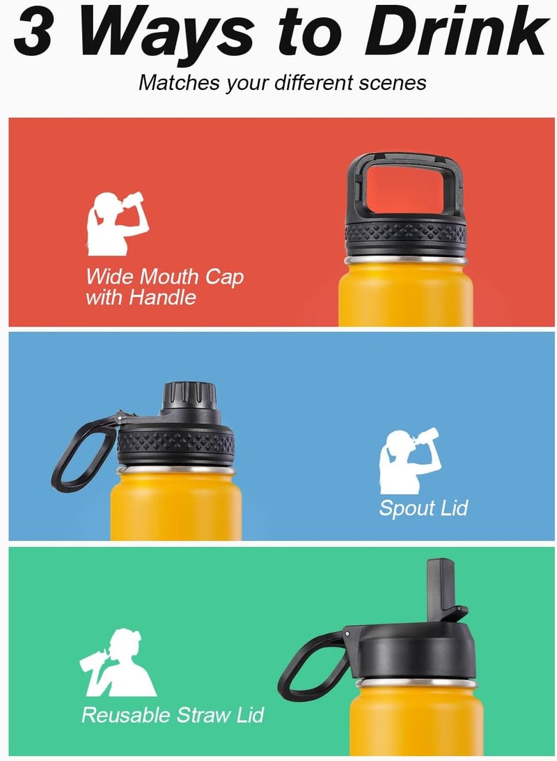 Coolflask Water Bottle 650ml Insulated with Straw, Stainless Steel Metal 3 Lids Water Flask Wide Mouth for Sports or Office, Non-BPA Keep Cold Up to 48 Hrs or Hot Up to 24 Hrs, Ombre Yellow/Orange - Image 5