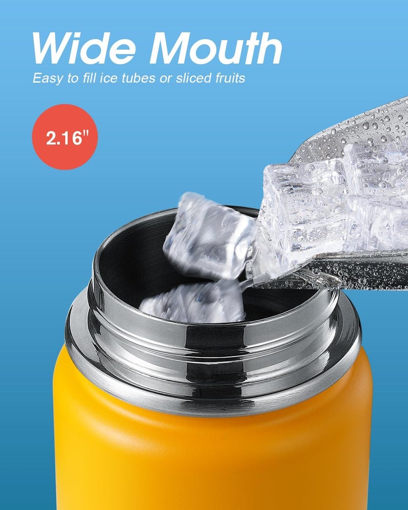 Coolflask Water Bottle 650ml Insulated with Straw, Stainless Steel Metal 3 Lids Water Flask Wide Mouth for Sports or Office, Non-BPA Keep Cold Up to 48 Hrs or Hot Up to 24 Hrs, Ombre Yellow/Orange - Image 4