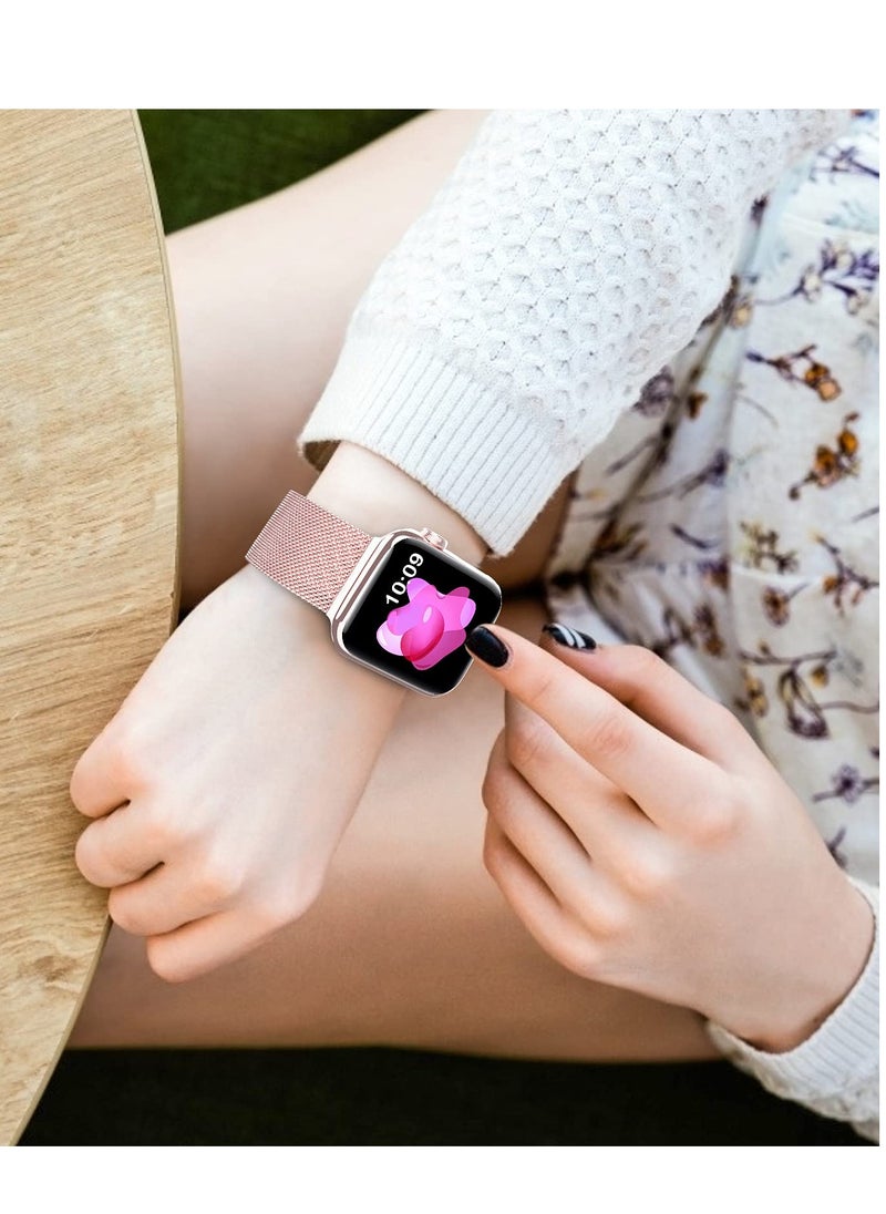 ANYOGRO - Compatible with Apple Watch Band 42mm 44mm 45mm 46mm 49mm for Women and Men, Stainless Steel Magnetic Metal Wristband Strap Compatible with iWatch Series 10 9 8 7 6 5 4 3 2 1 SE 2/1 Rose Glod - Image 1