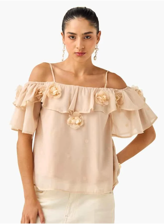 تواكستريمز 2Xtremz Floral Accent Off Shoulder Top with Ruffles
